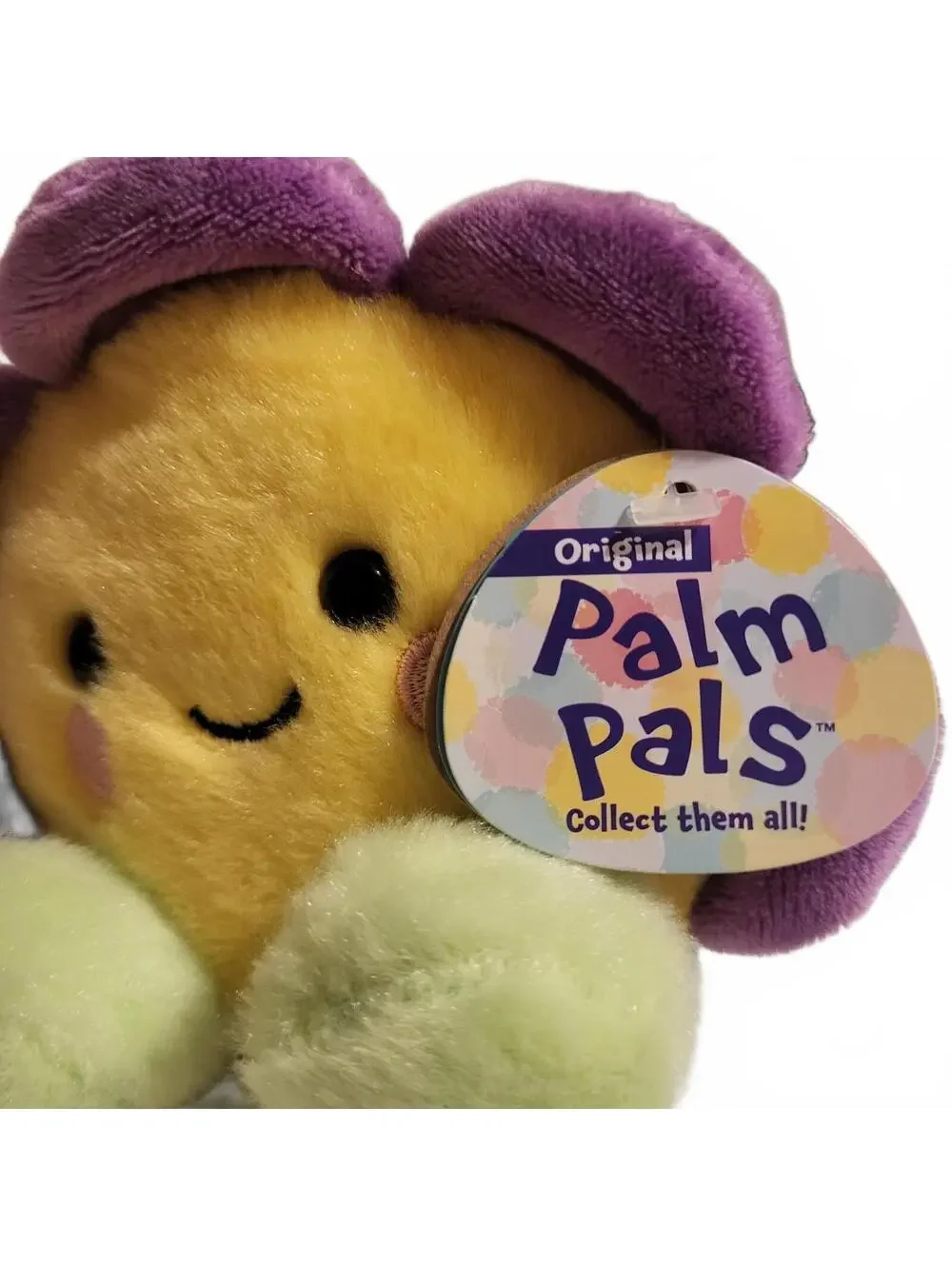 Original Palm Pals Plush Toy - Soft Yellow and Green Flower Character with Smily